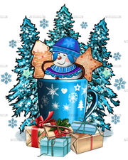 Christmas Snowman In The Coffee DTF Transfer