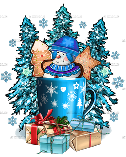 Christmas Snowman In The Coffee DTF Transfer