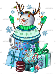 Christmas Snowman With Coffee Drink DTF Transfer