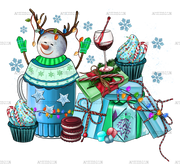 Christmas Snowman With Gifts DTF Transfer