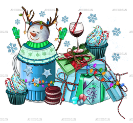 Christmas Snowman With Gifts DTF Transfer