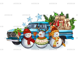 Christmas Snowmen With Truck DTF Transfer