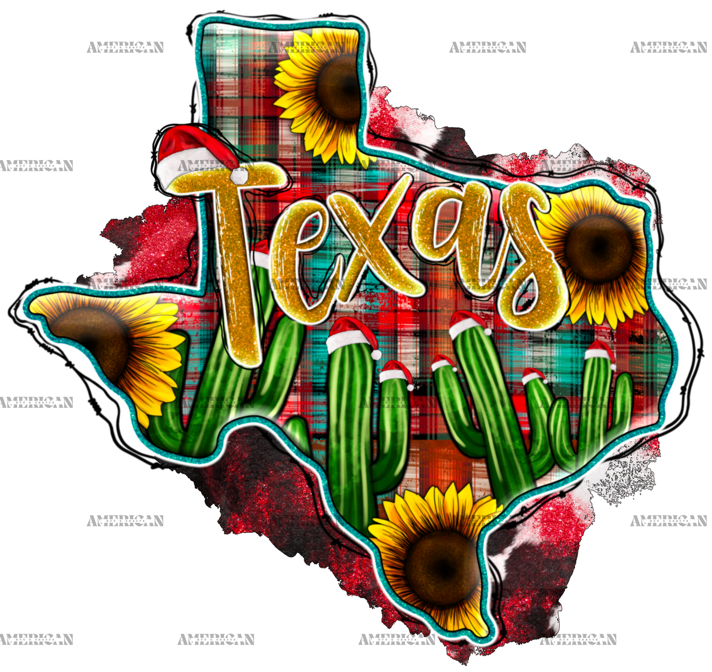 Christmas Texas Map DTF Transfer
