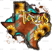 Cowhide Sunflower Texas Map DTF Transfer