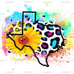 Cowhide Sunflower Texas Map 2 DTF Transfer