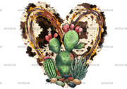 Cowhide And Cactus Heart DTF Transfer