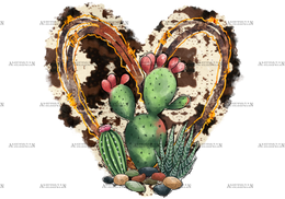 Cowhide And Cactus Heart DTF Transfer