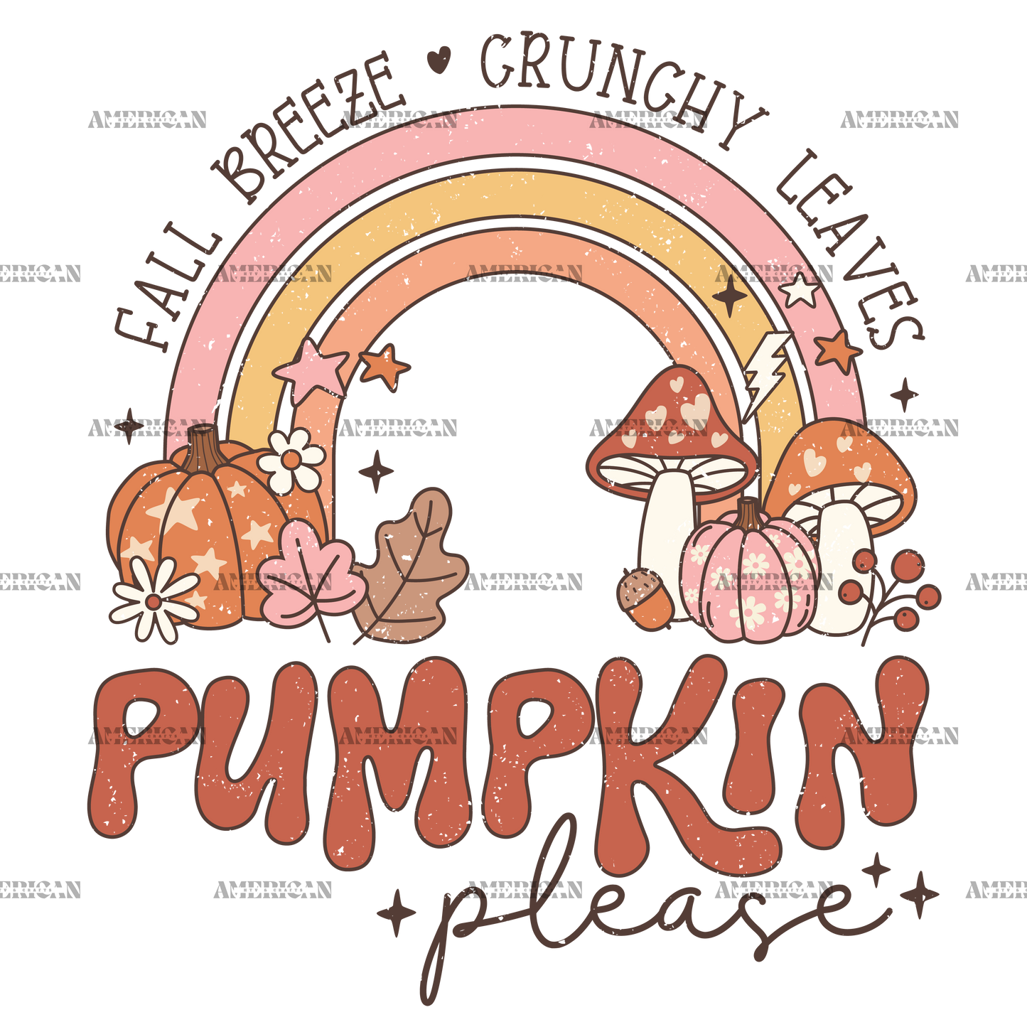 Fall Breeze Crunchy Leaves Pumpkin Please Rainbow DTF Transfer