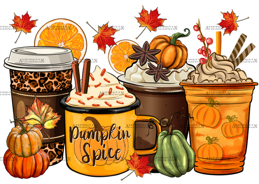 Fall Coffee Cups DTF Transfer