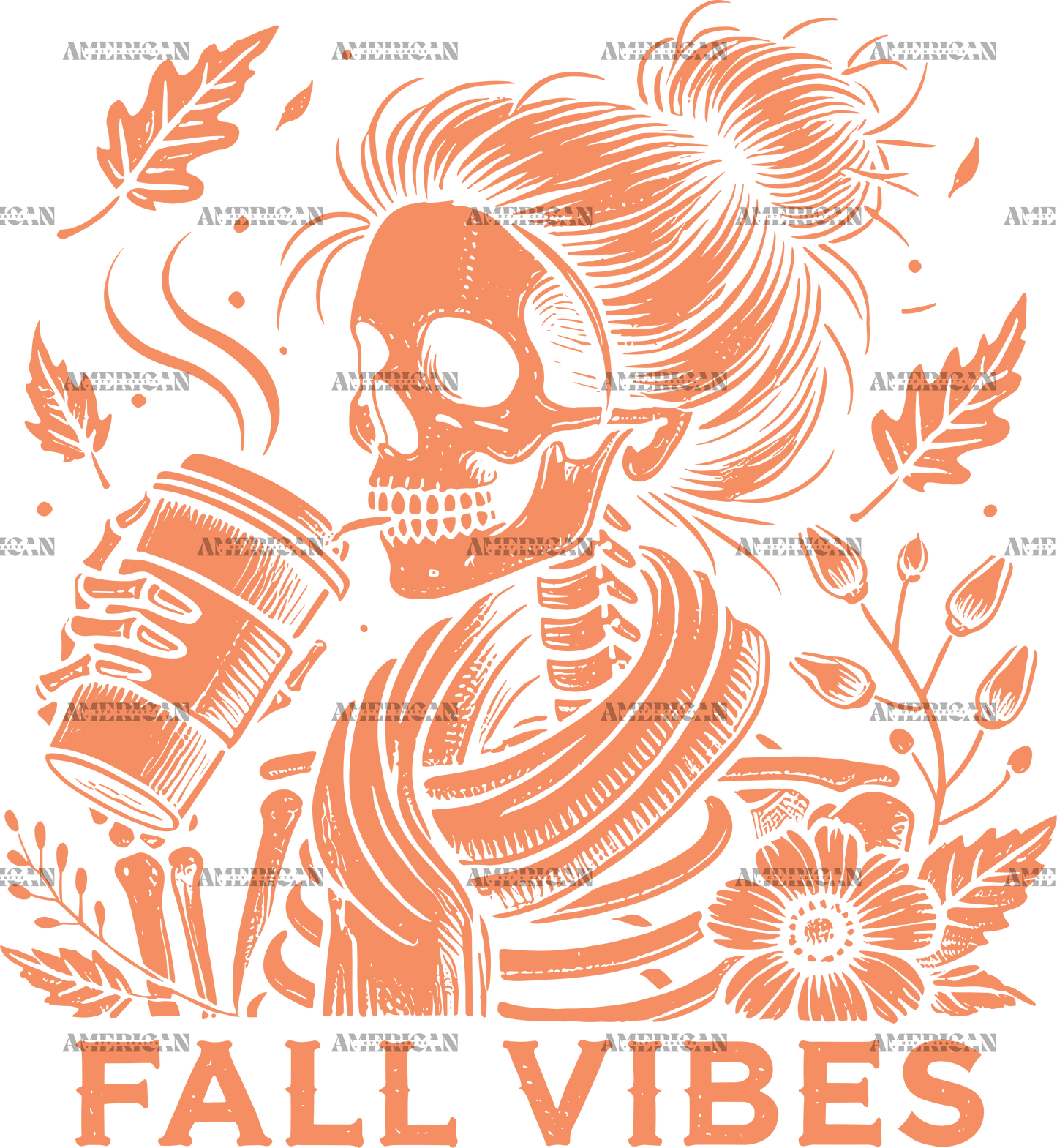 Fall Vibes Skeleton Orange DTF Transfer