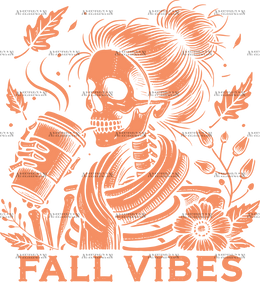 Fall Vibes Skeleton Orange DTF Transfer