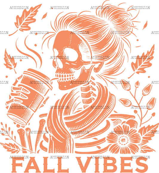 Fall Vibes Skeleton Orange DTF Transfer