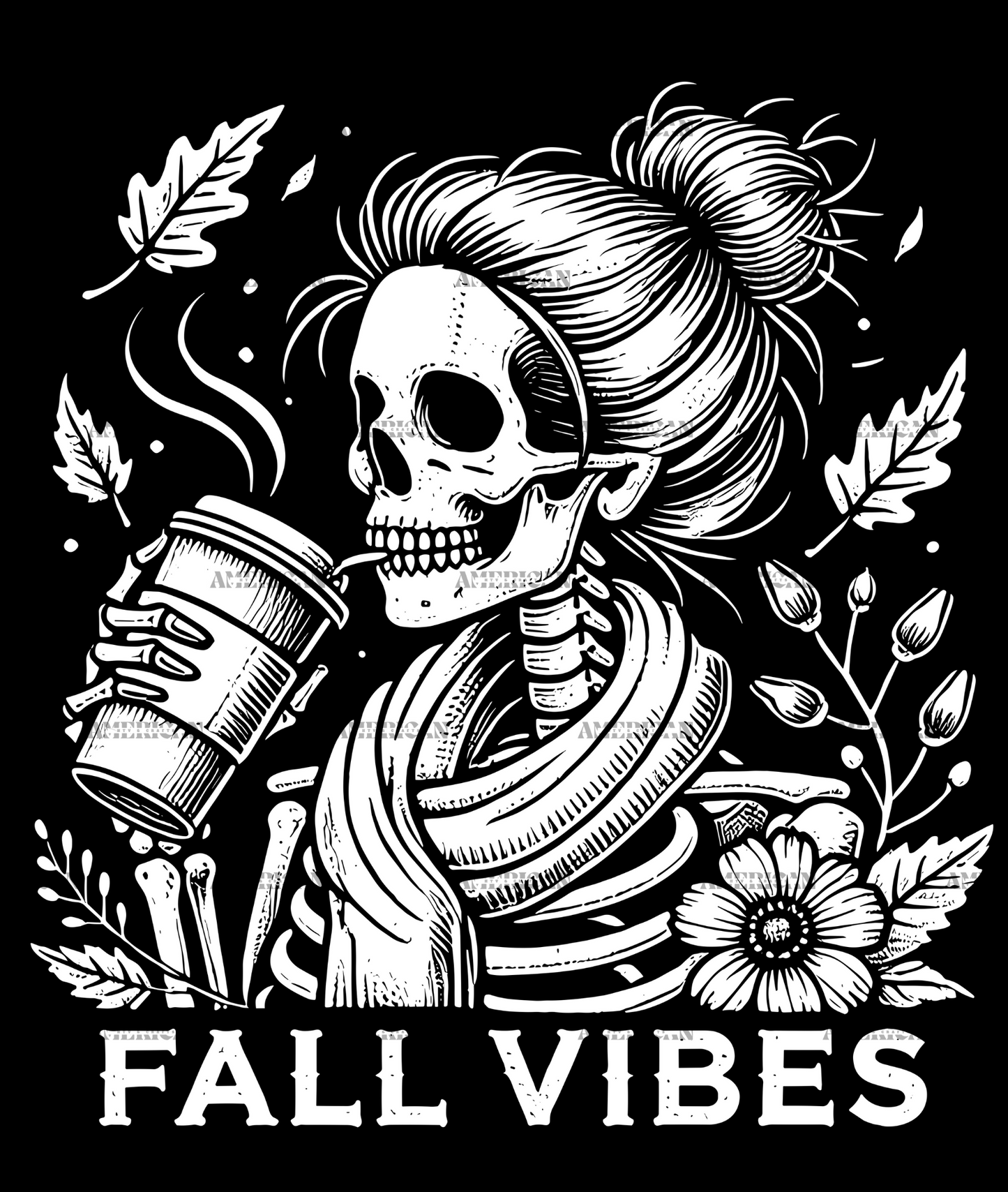 Fall Vibes Skeleton White DTF Transfer