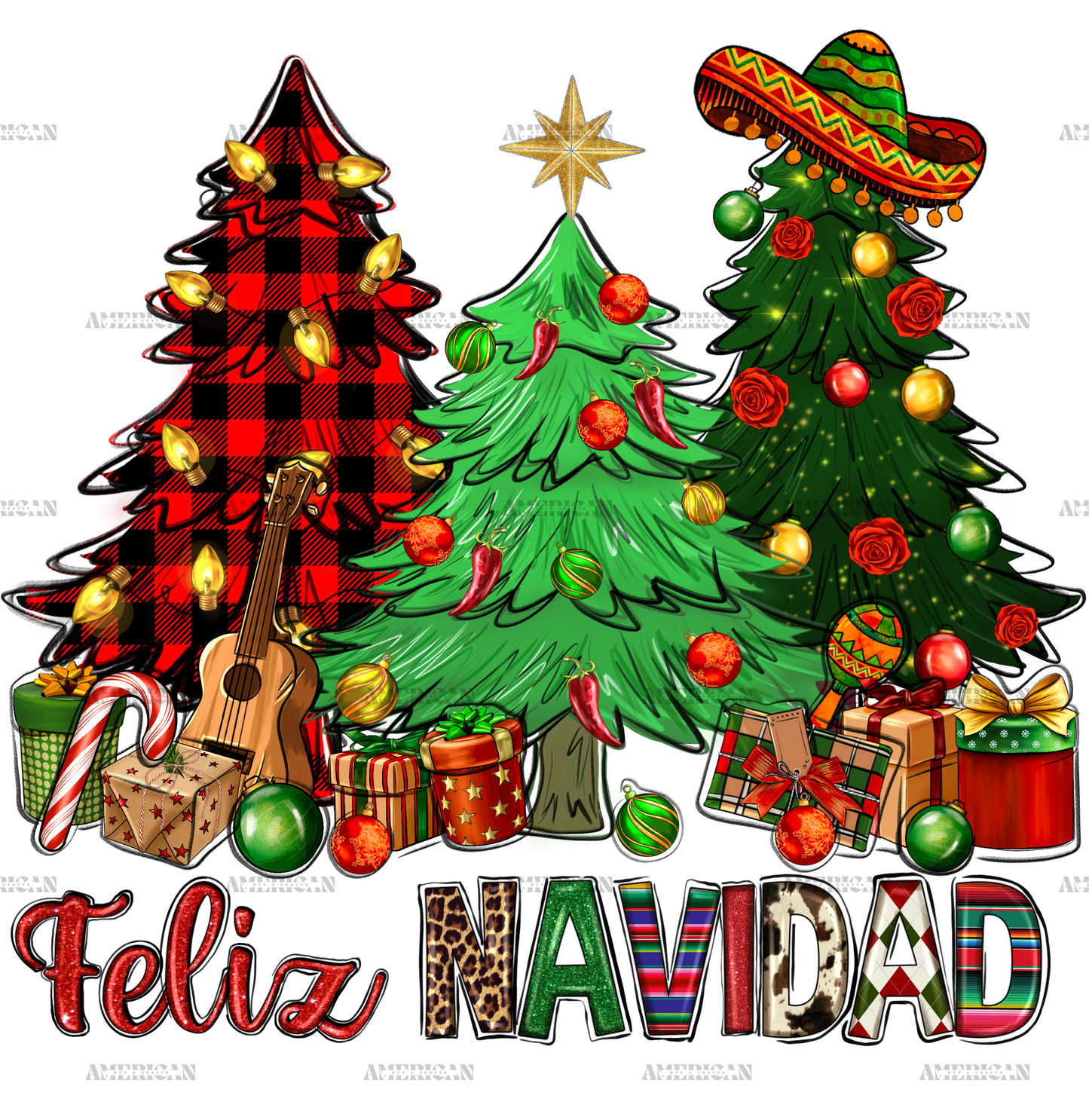 Feliz Navidad Christmas Trees DTF Transfer
