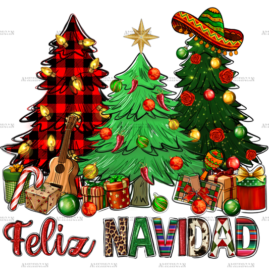 Feliz Navidad Christmas Trees DTF Transfer