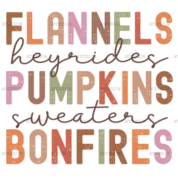 Flannels Heyrides Pumpkins Sweaters Bonefires DTF Transfer