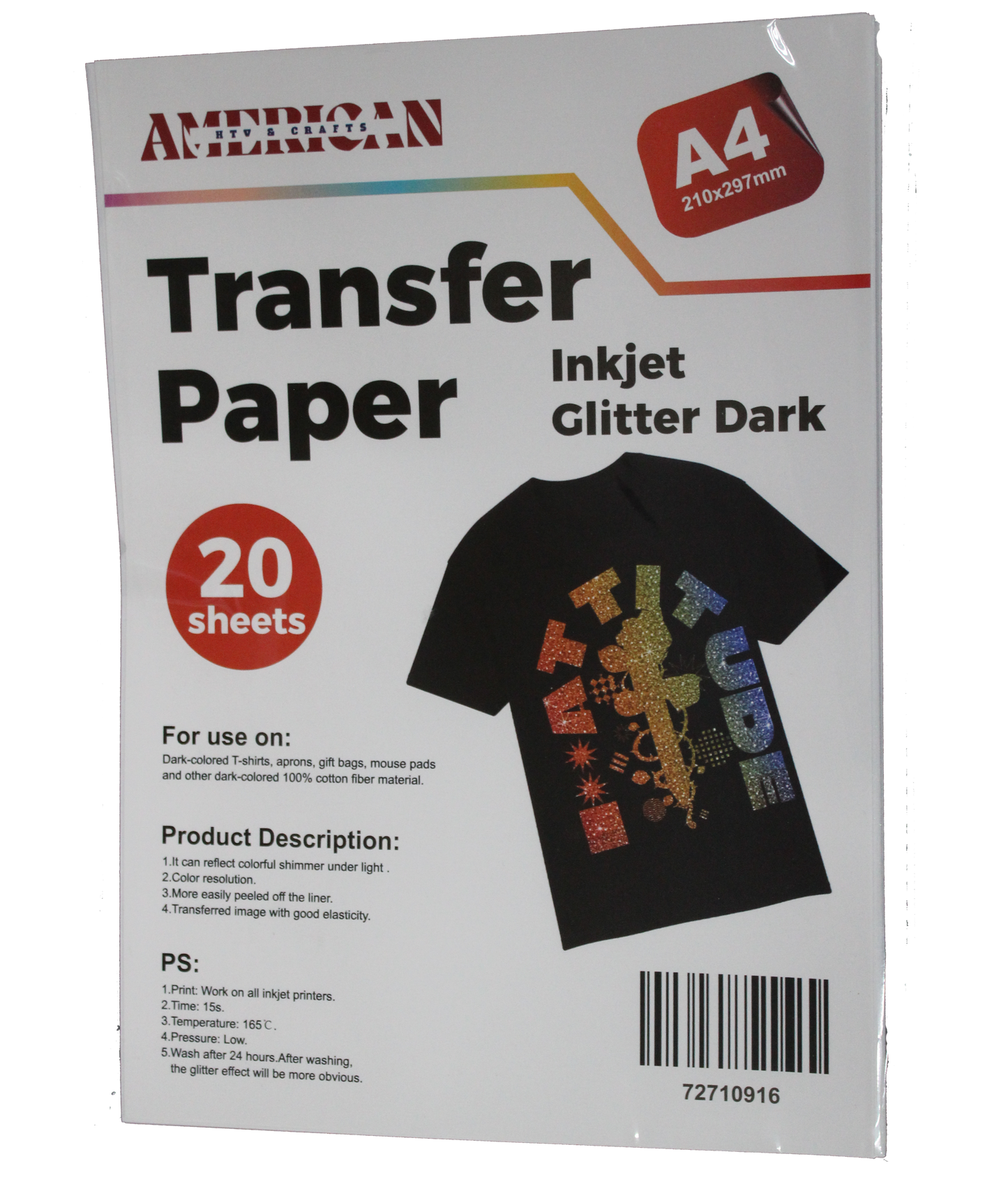 A4 Inkjet Glitter Dark Transfer Paper 20 Sheets