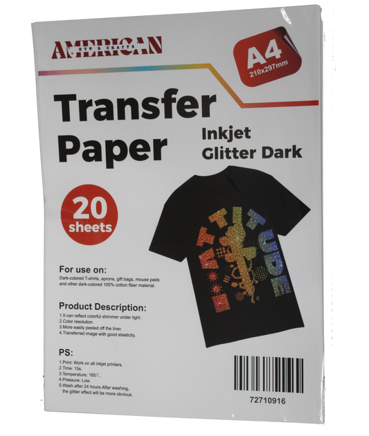 A4 Inkjet Glitter Dark Transfer Paper 20 Sheets