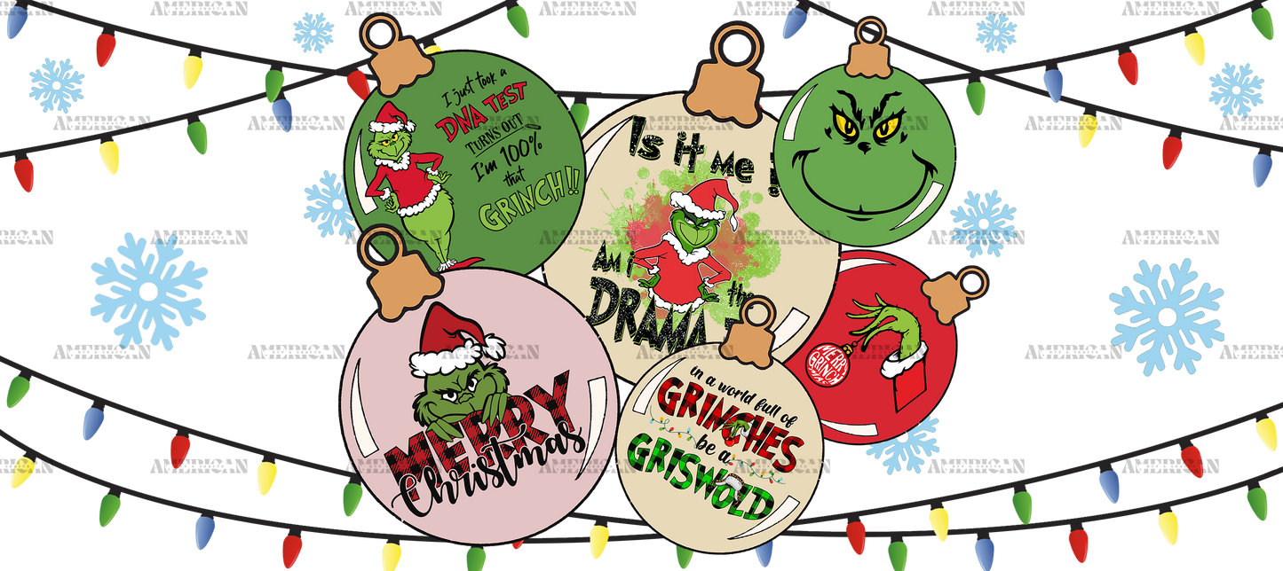 Grinch Christmas Bells Lights UV DTF Transfer