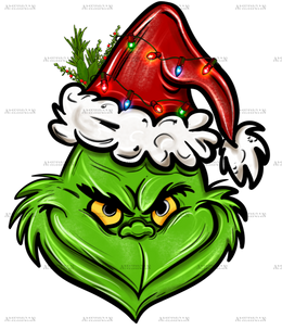 Grinch Santa Hat Face DTF Transfer