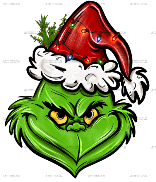 Grinch Santa Hat Face DTF Transfer