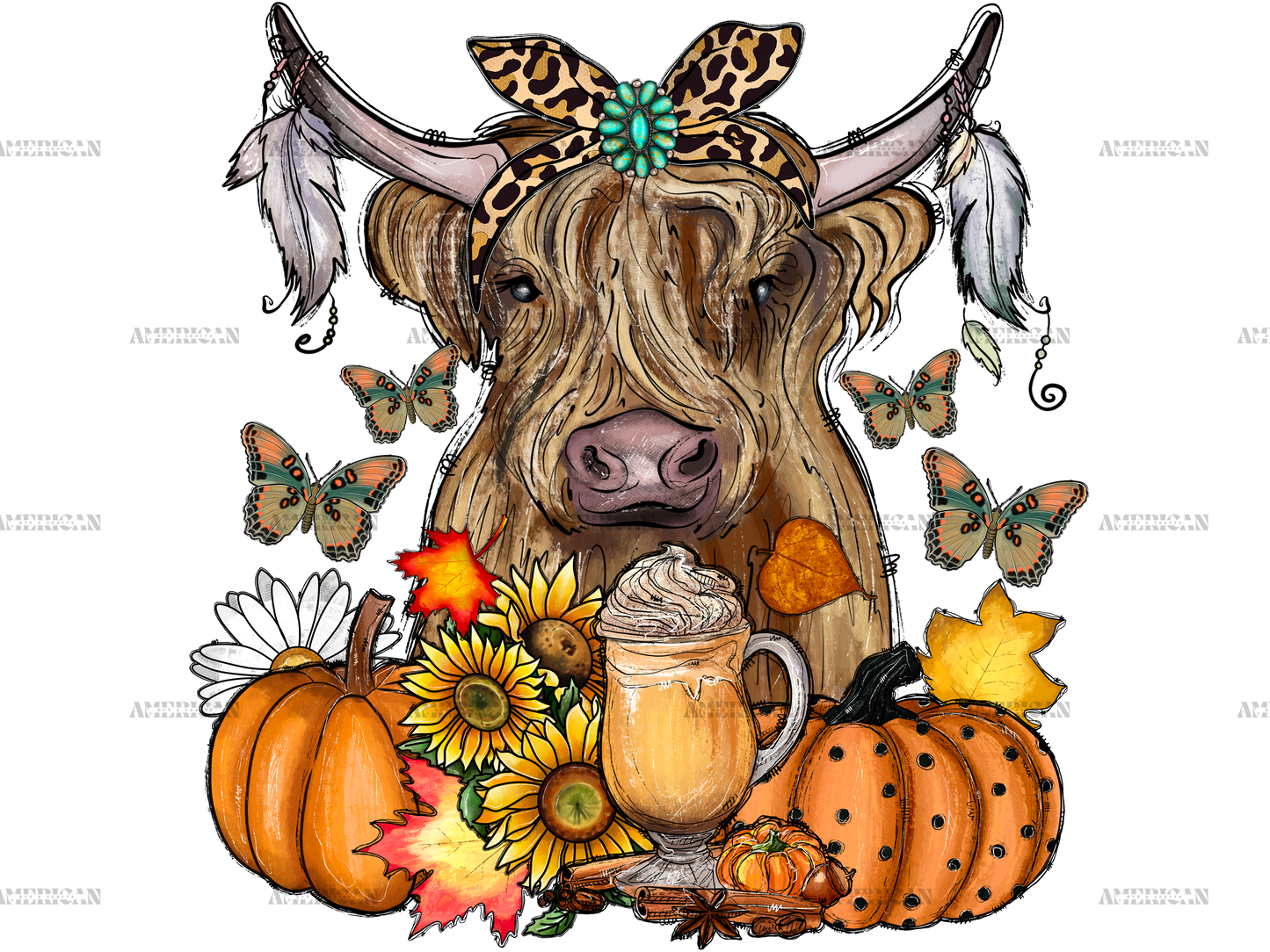 Highland Cow Pumpkin Autumn DTF Transfer