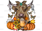 Highland Cow Pumpkin Autumn DTF Transfer