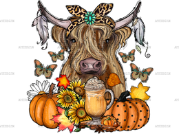 Highland Cow Pumpkin Autumn DTF Transfer