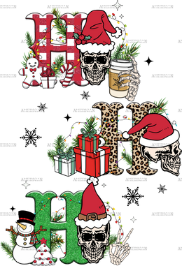 Ho Ho Ho Christmas Skulls DTF Transfer