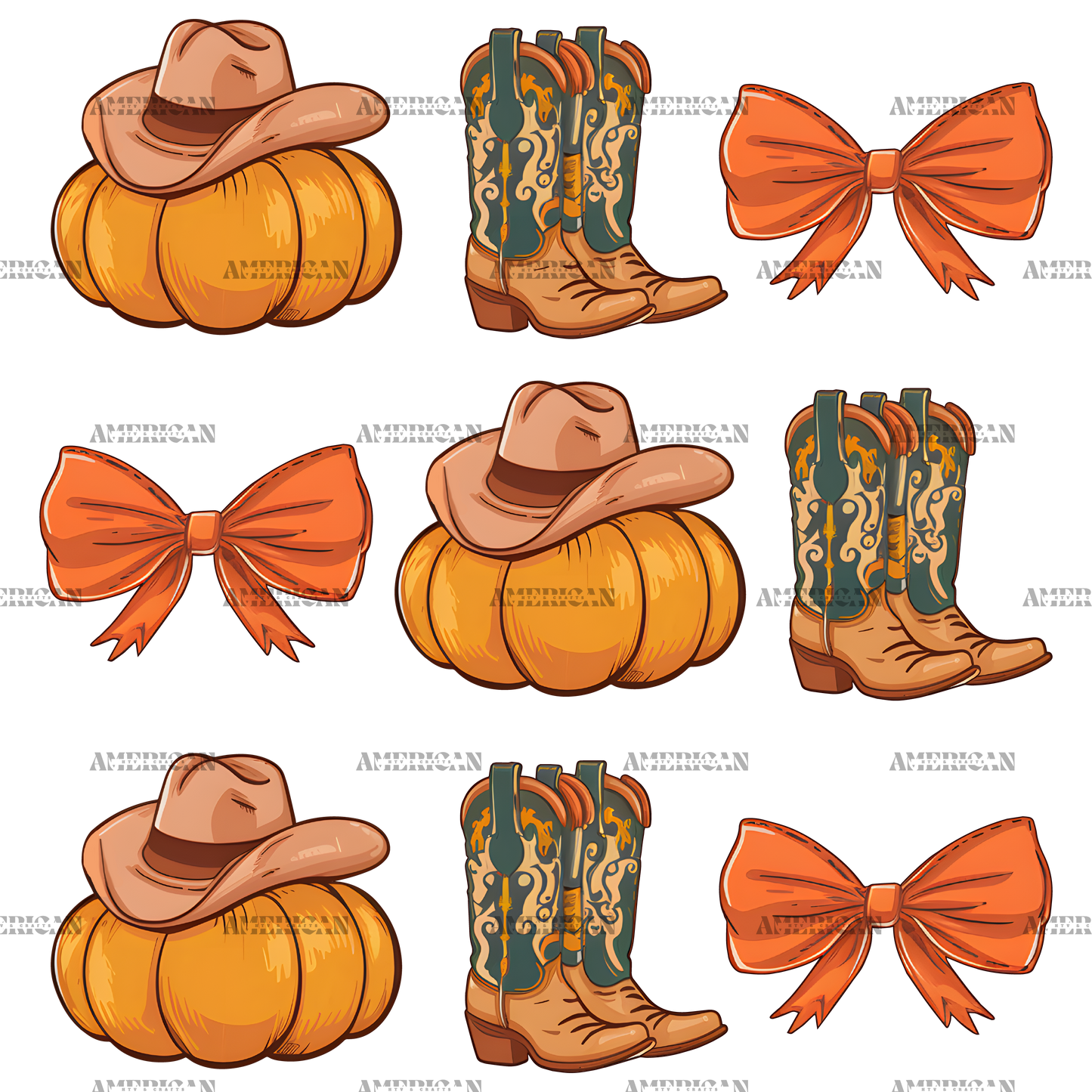 Howdy Autumn Pumpkins Bows-3 DTF Transfer