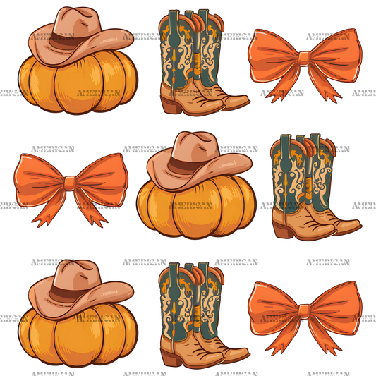 Howdy Autumn Pumpkins Bows-3 DTF Transfer