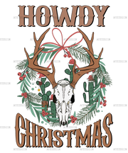 Howdy Christmas Long Horn Skull DTF Transfer