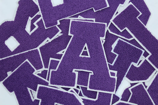 Purple on White 6" Chenille Letter Varsity