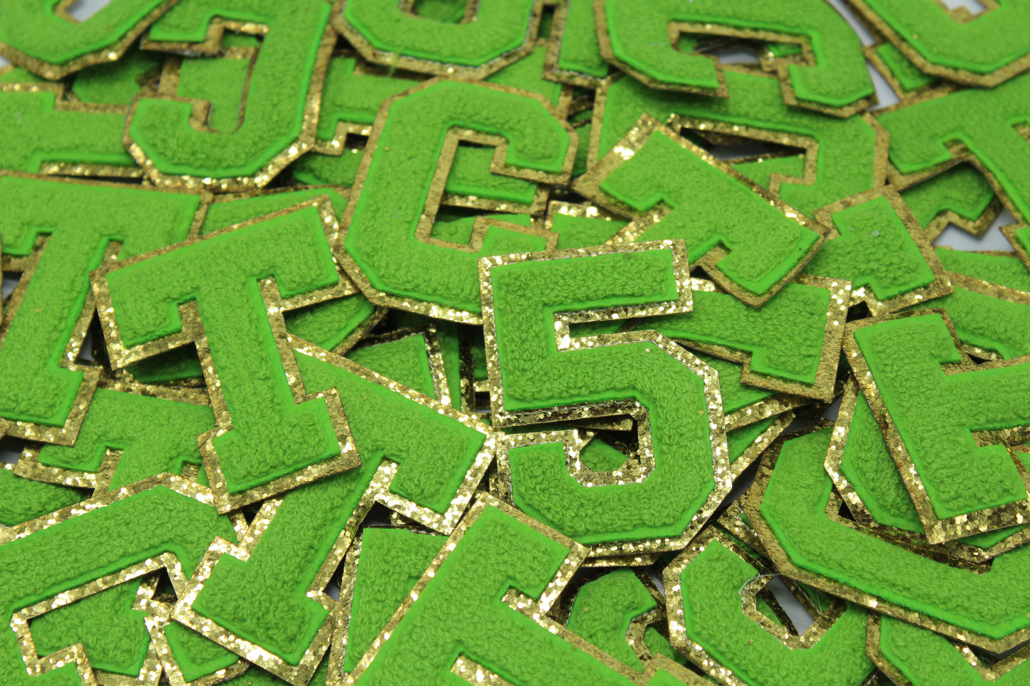 Green and Gold Sequin 2.5" Chenille Letter Varsity