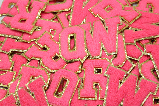 Neon Pink and Gold Sequin 2.5" Chenille Letter Varsity
