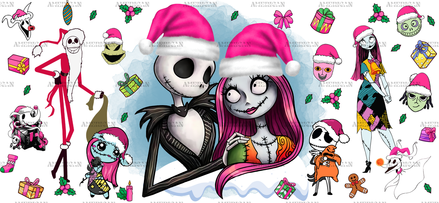 Jack and Sally Christmas Pink UV DTF Transfer