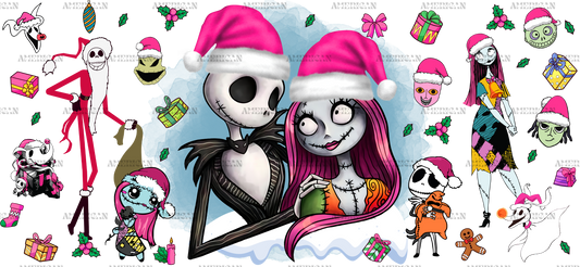 Jack and Sally Christmas Pink UV DTF Transfer