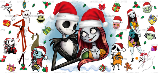 Jack and Sally Christmas Red UV DTF Transfer