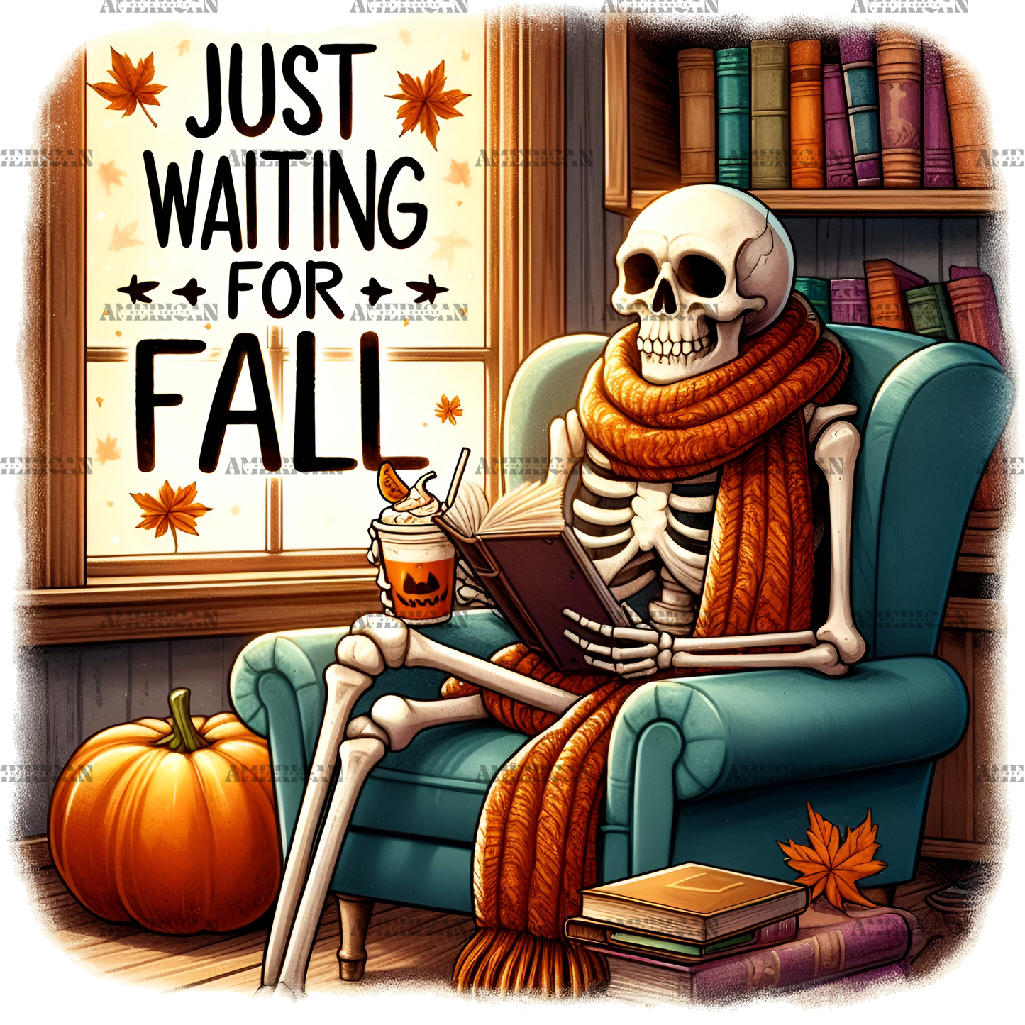 Just Waiting For Fall Skeleton-1 DTF Transfer