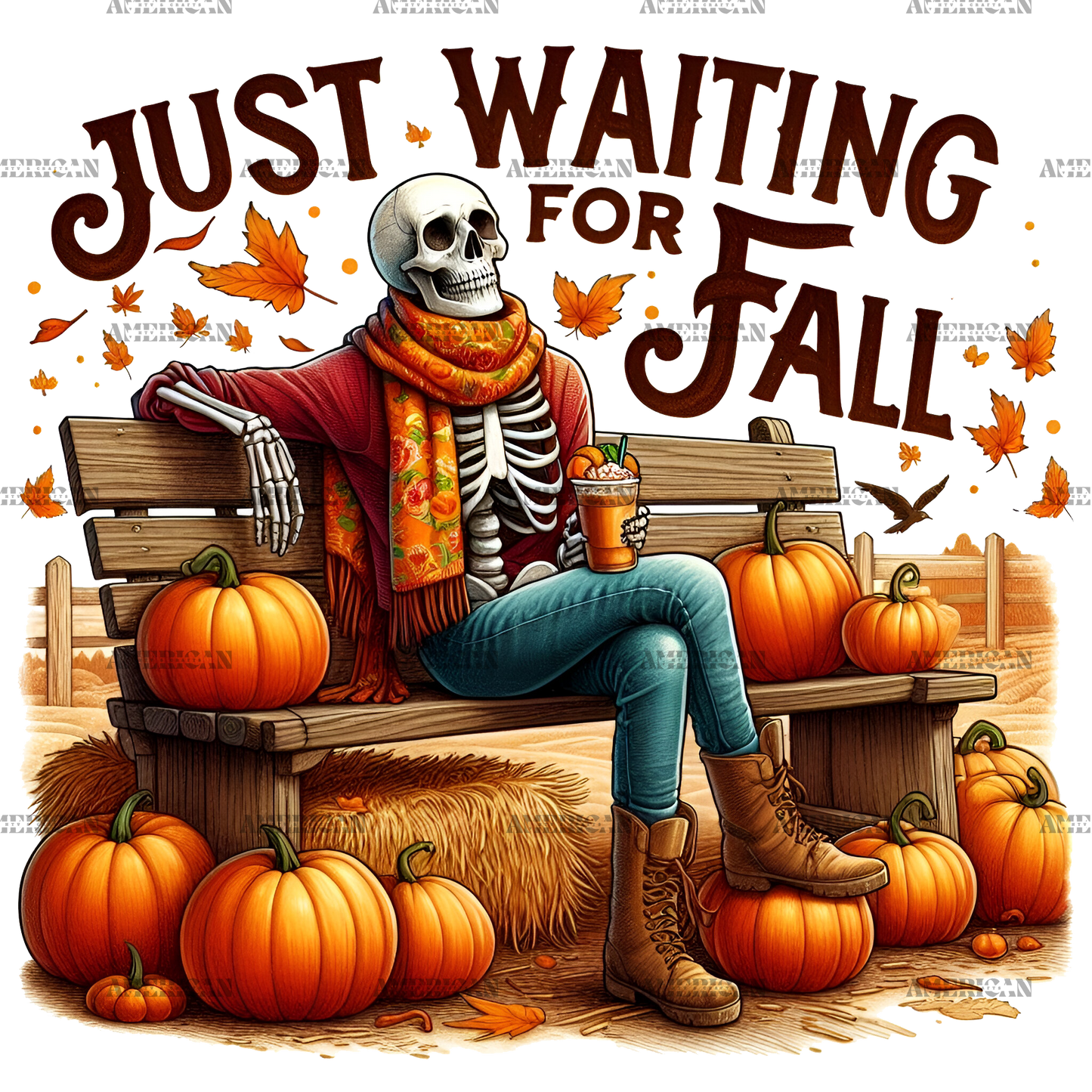 Just Waiting For Fall Skeleton-2 DTF Transfer