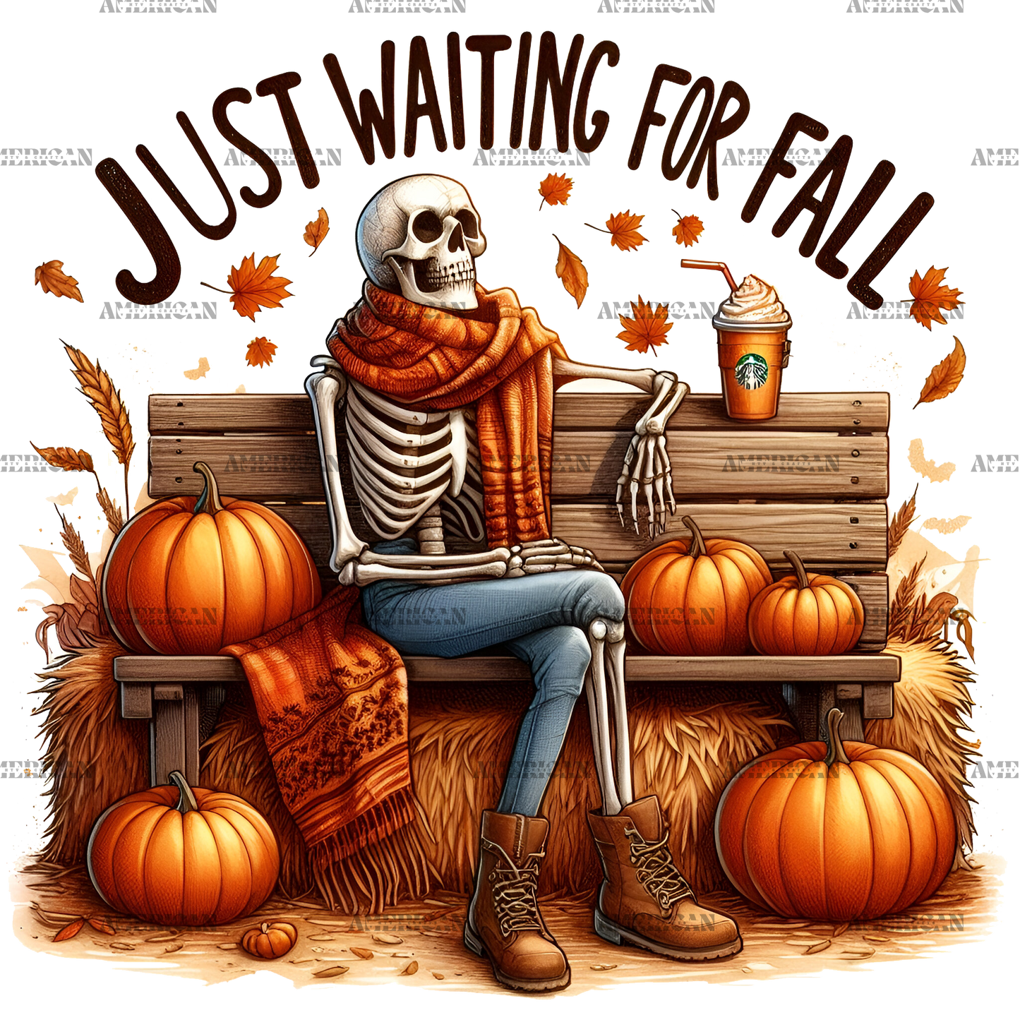 Just Waiting For Fall Skeleton-3 DTF Transfer