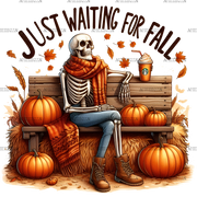 Just Waiting For Fall Skeleton-3 DTF Transfer