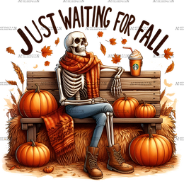 Just Waiting For Fall Skeleton-3 DTF Transfer