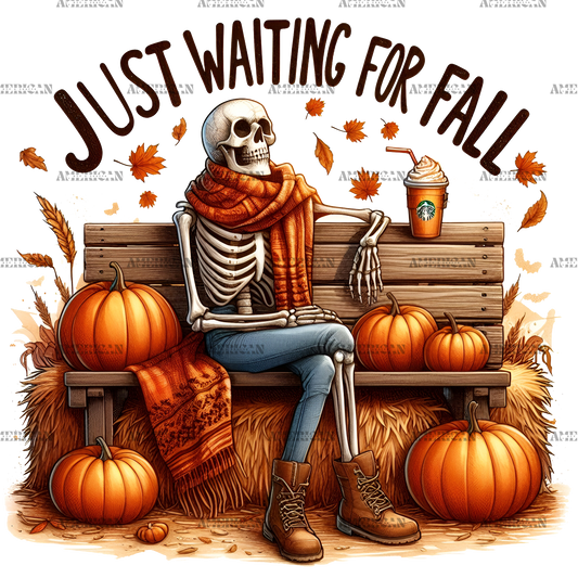 Just Waiting For Fall Skeleton-3 DTF Transfer