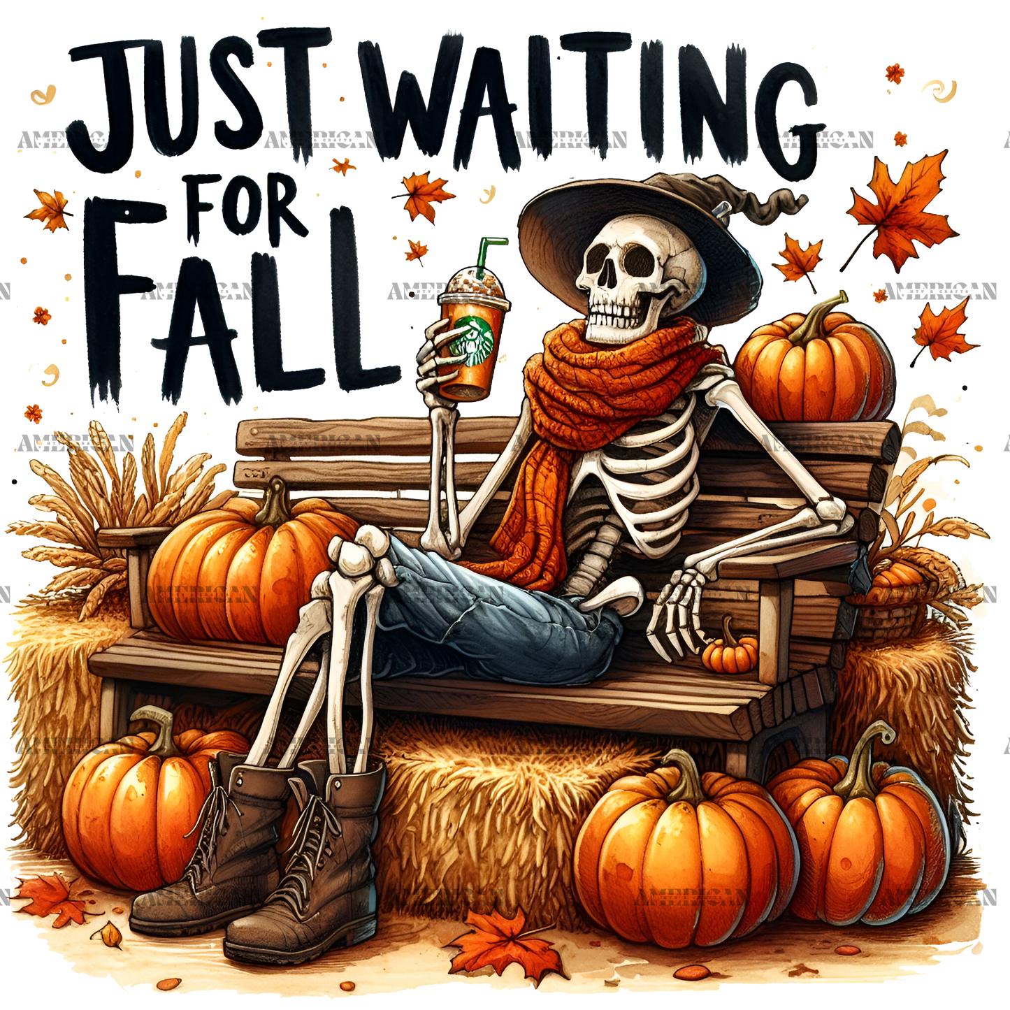 Just Waiting For Fall Skeleton-4 DTF Transfer