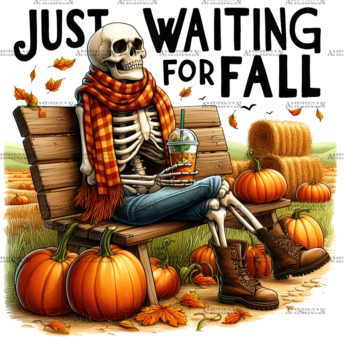 Just Waiting For Fall Skeleton-5 DTF Transfer