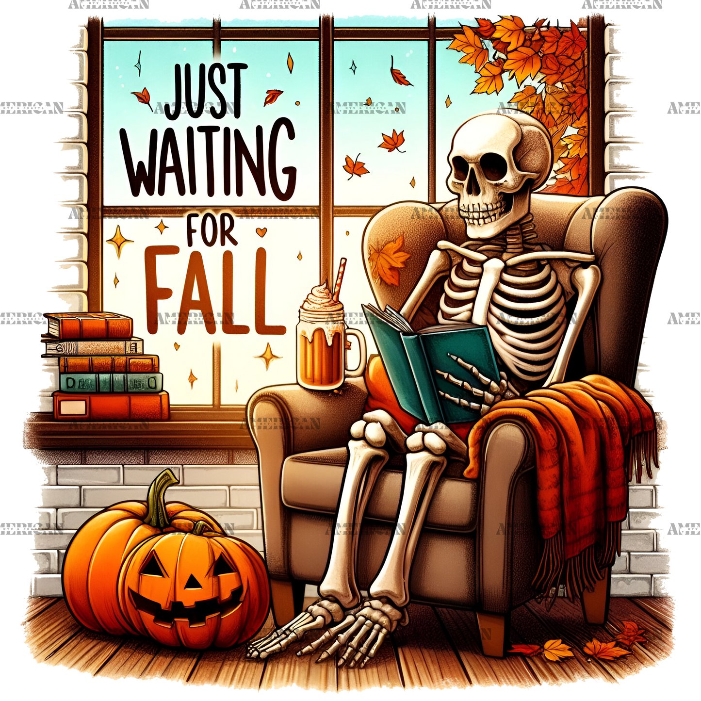 Just Waiting For Fall Skeleton-6 DTF Transfer