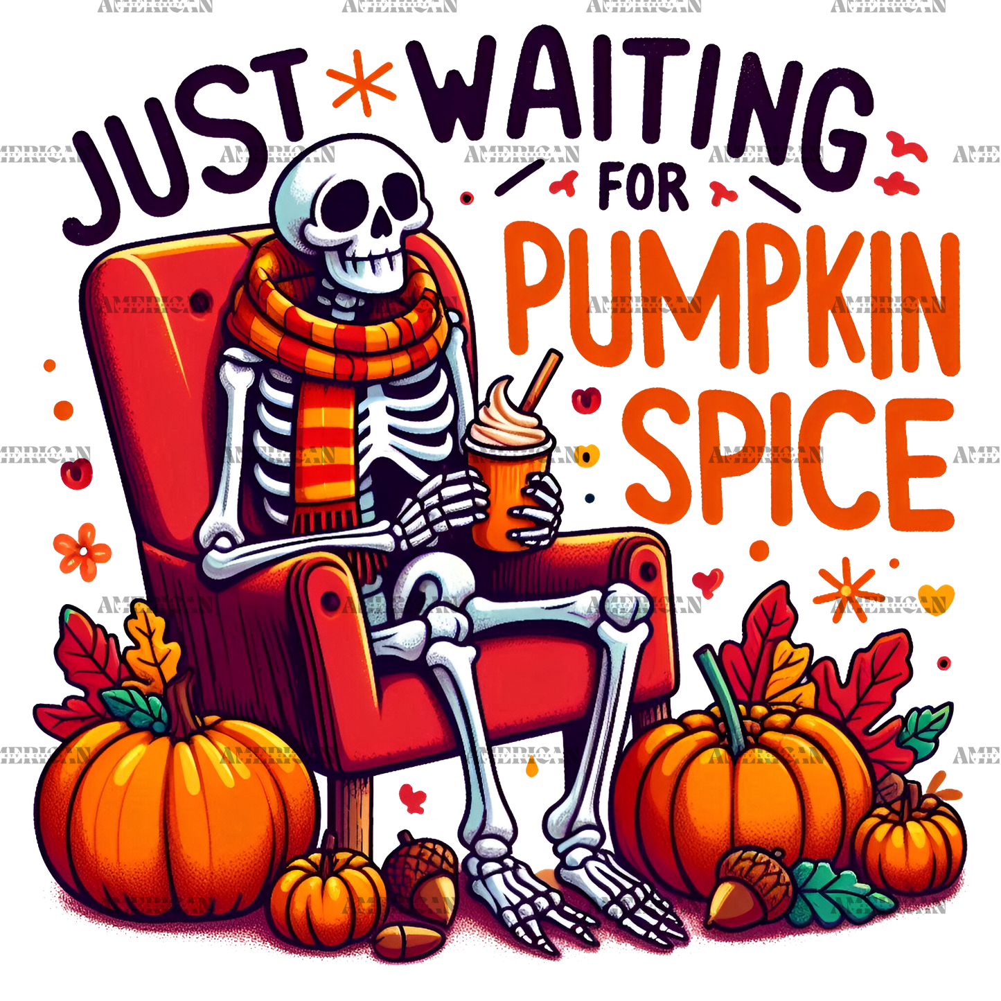 Just Waiting For Pumpkin Spice Skeleton-3 DTF Transfer