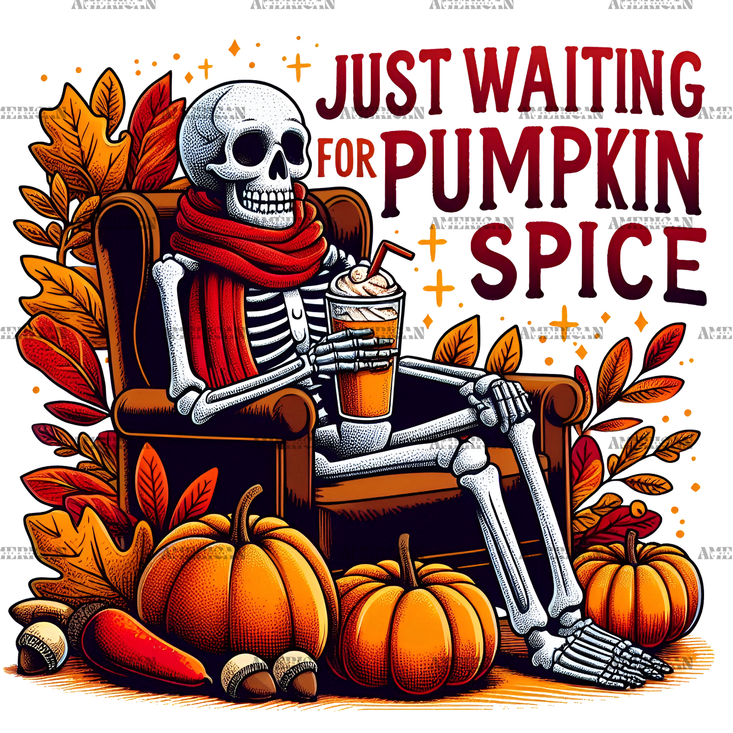 Just Waiting For Pumpkin Spice Skeleton-4 DTF Transfer