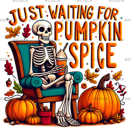 Just Waiting For Pumpkin Spice Skeleton-5 DTF Transfer